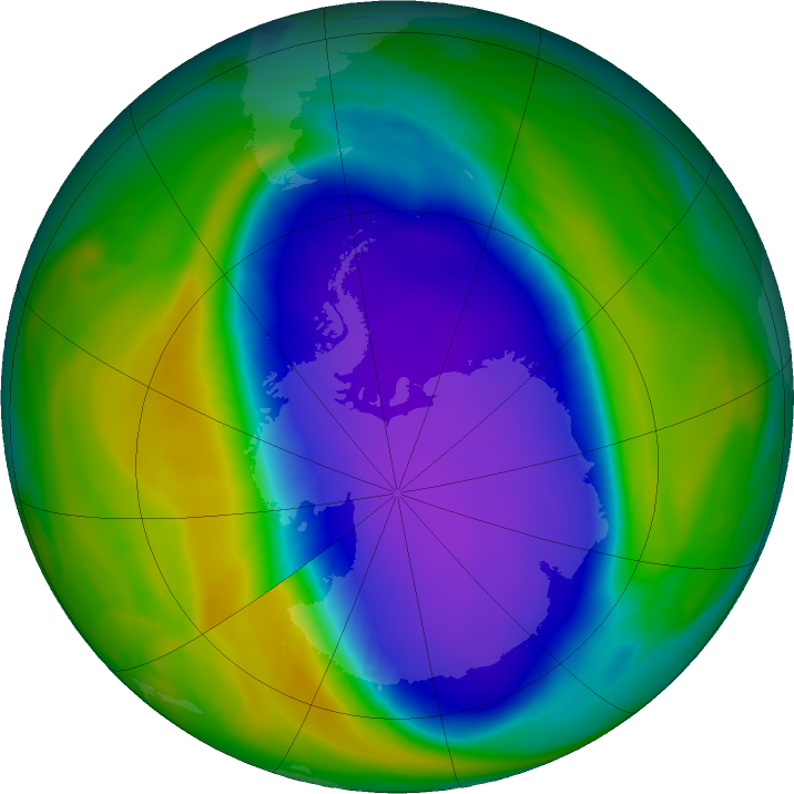 Antarctic ozone map for 13 October 2020